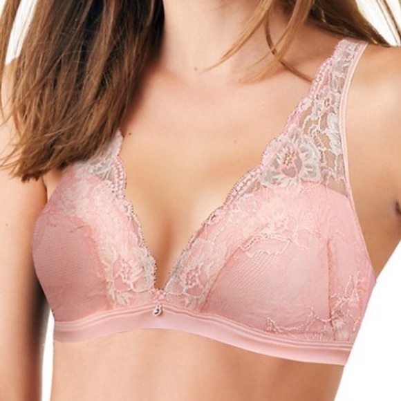 Maidenform Other - Maidenform Wirefree Plunge Allover Lace Bra pale pink large NWT